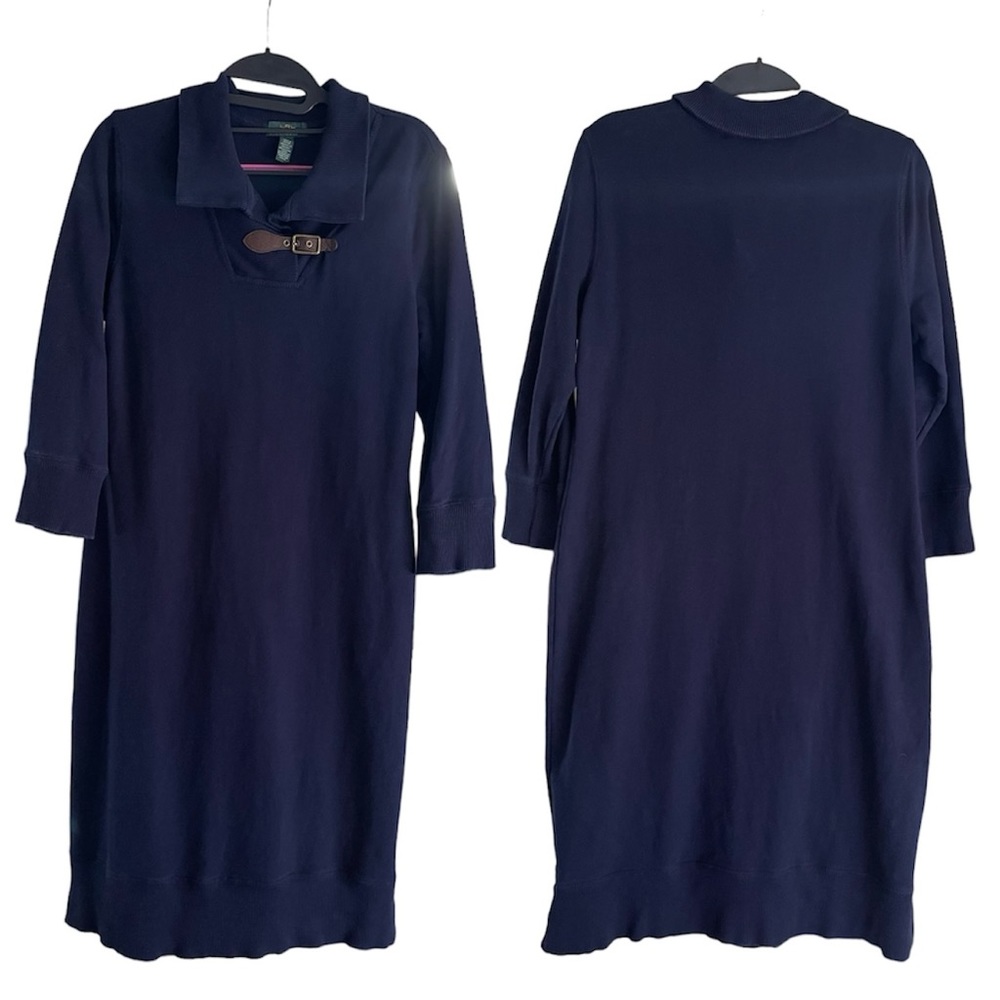 Lauren Jeans Co Ralph Lauren LRL Navy Blue Cotton Sweater Dress Size Medium